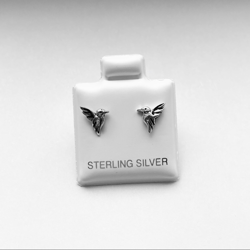 Sterling Silver Tiny Stud Hummingbird Earrings - image 6